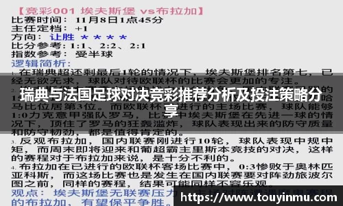 瑞典与法国足球对决竞彩推荐分析及投注策略分享